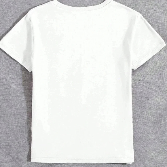 White Casual Women's Letter Print Round Neck Short Sleeve Casual Top - Picture 2 of 4
